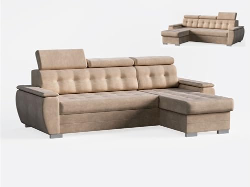 Robin Inspire Couch L Form Eckcouch Sofa Ecksofa Universell Links Und Rechts Mit Schlaffunktion Bettkasten Stauraum 240 x 165 x 87 cm Easy Clean Beige Tosaro