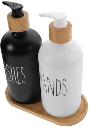 Healeved Bathroom Soap Dispenser Lotion Bottle Wall-mounted Shower Gel Dispenser Bamboo Tray