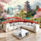 JEDTAKCT Papier Peint Panoramique 3D Temple Des Cerisiers En Fleurs 400X280Cm Jardin Japonais Nature Tapisserie Papier Peint Pour Chambre Salon Chambre Décoration Murale Papier Peint Mural