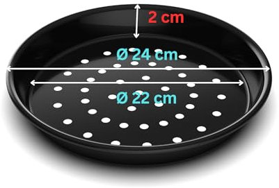 Uniq Dealz Pizzablech, emailliert, rund, gelocht, rostfrei, Pizza & Flammkuchen, Knusperblech, ∅ 24,28,36 cm, schwarz, hitzebeständig bis 400 °C, Pizzapfanne universal (24)