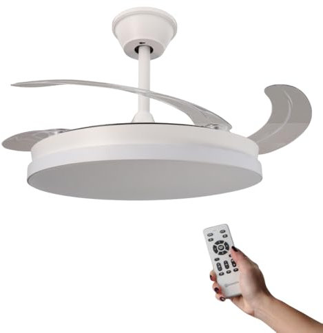M mimotec - Ventilador de Techo con luz Led White Hoom, Mando a Distancia, Motor DC, 6 velocidades, Silencioso, Aspas retráctiles, función verano-invierno, temporizador, CCT