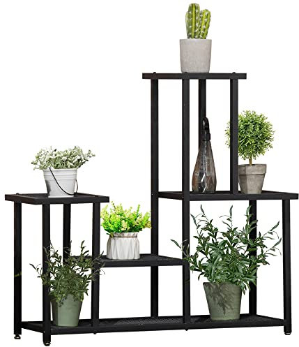 Outsunny Support à plantes à 4 niveaux pour intérieur et extérieur, étagère plante en métal, porte plantes pour jardin, terrasse, balcon, salon, noir