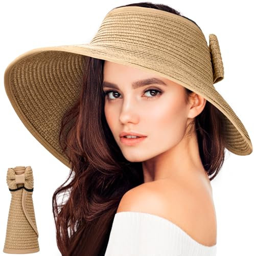 BellaGesundheit Sombrero de Paja Plegable para Mujer, protección UV UPF 50+, Sombrero de Verano para Playa y Actividades al Aire Libre (Caqui)