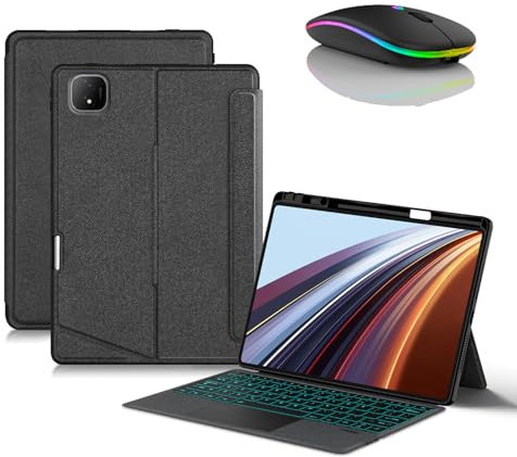 JZCZMCE Funda con Teclado para Honor Pad 9 12.1 Pulgadas, Contiene Ñ, Teclado Retroiluminados Inalámbrico con Soporte para Lápiz, Funda Folio Delgada con Ratón Bluetooth