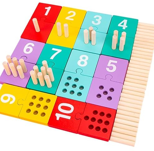 Dr. MUYA® Counting Pegs Puzzle Board, Wooden Montessori Number Matching Toy with Number Blocks, Educational Math Game for Kids Ages 3-5, Improves Counting Ability, Suitable for Boys & Girls Ages 3+
