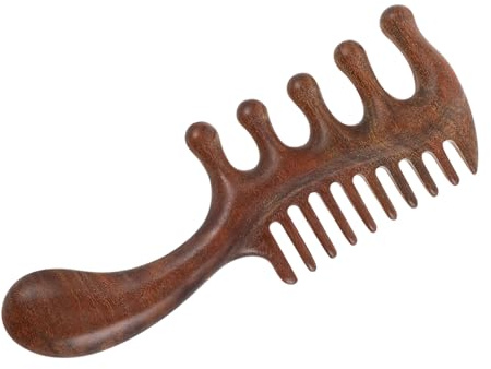 Holzkamm für Haare mit Breiten Zinken, 5-zahn Rundkopf Braun | Massagekamm für Kopfhaut, Tragbares Kopfhautmassagegerät, Holzmassagekamm