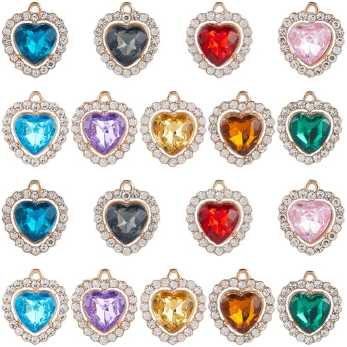 SUNNYCLUE 1 Box 36 Stück 9 Farben Strass Herzanhänger Kristallherzanhänger Legierung Glas Facettiert Liebe Gold Baumelnde Valentinstagsanhänger Für Schmuckherstellung Zubehör Hochzeit Ohrringe Halsket