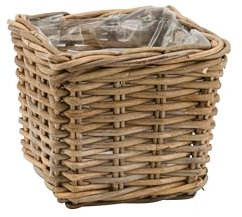 Klocke Dekorationsbedarf Rattan Korb - Pflanzkorb mit Folie – Natur - Handgefertigter Blumenübertopf - Vielseitiger Deko-Korb für Zuhause & Garten (21x21x19 cm)