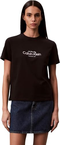Calvin Klein Damen T-Shirt Kurzarm Classic NYC Logo mit Rundhalsausschnitt, Schwarz (Black), 2XL