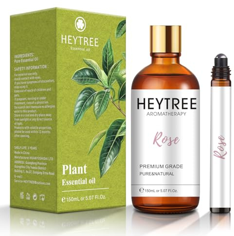 HEYTREE Rose Essential Oil 150ml - Hydrating and Uplifting Oil for Skincare Rose Fragrance Oil for Diffuser, Skin, Hair, Candle Making, Soap Making
