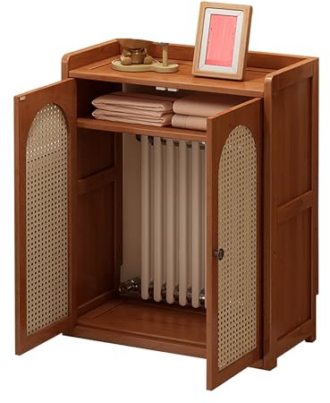 CMYAOYC Modern Wood Radiator Covers with Door, Heater Cover Cabinet Shelf, Heating Cover, Rattan WiFi Router Storage Cabinet Radiator Shelf for Home Living Room Bedroom(Small)