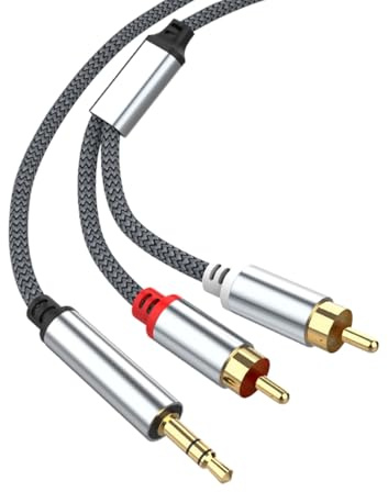 BEBSR 2m RCA to 3.5mm Cable, Stereo Phono to Aux Audio Lead, Gold-Plated Red & White RCA to 3.5mm Mini Jack for Hi-Fi, Speakers, TV & Car