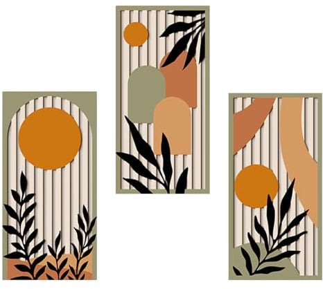 KiKiHong 3 Pcs Abstract Botanical Wood Wall Art,Minimalist Boho Wall Decor | 15.74''x7.87'' Modern Boho Plant Wood Framed Prints,Wood Wall Decor for Living Room Bedroom Office Home Decoration