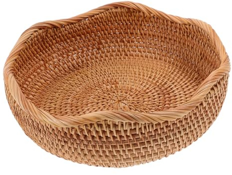 BESPORTBLE Runder Aufbewahrungskorb aus Rattan Handgefertigter Brotkorb und Obstkorb mit Natürlicher Flechtdekoration Geeignet für Organisation von Brot und Snacks in Küche