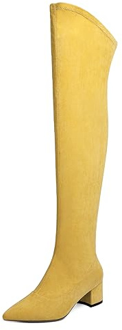 EDEFS Stivali Alti Giallo con Zip Tacco Quadrato da 5 cm Eleganti per l'Autunno e l'Inverno Giallo EU38