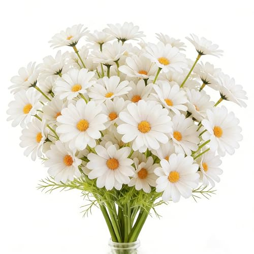 CENCERY 10 Steli di Margherite Artificiali Bianche, Bouquet di Fiori Finti per Decorazioni Matrimonio, Centrotavola e Riempimento Vasi