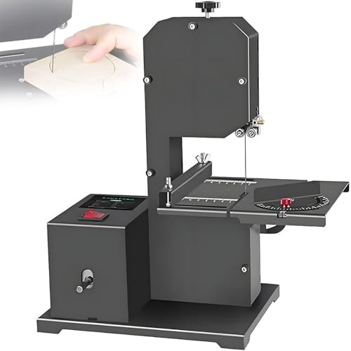 Ymnogjie Troncatrice a Nastro da Banco,Troncatrice per Lavorazione Legno velocità,Altezza di Taglio 70 mm, 800W Sega a Nastro Elettrica,Tavolo da Lavoro in Metallo Inclinabile a 45°