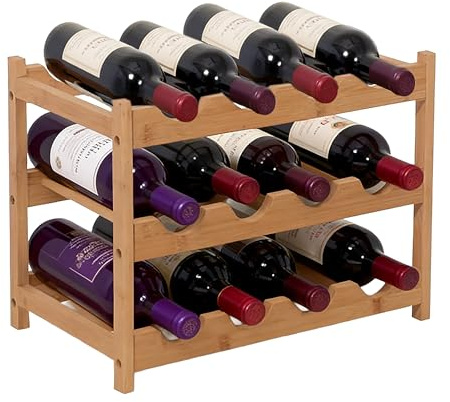 Relaxdays Weinregal, liegende Flaschenlagerung, Bambus, Größenwahl, Weinhalter für Rot- & Weißwein, Flaschenregal, Natur