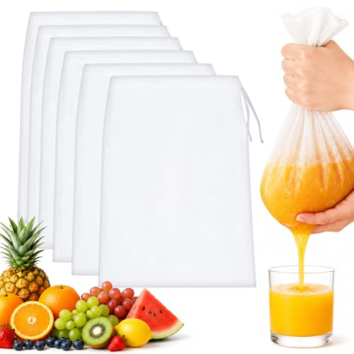 6 PCS Cheesecloth Drawstring Bags,20 * 30cm Reusable Straining Bag | Reusable Fine Mesh Straining Bag for Cooking, Yogurt, Nut Milk, Food Straining
