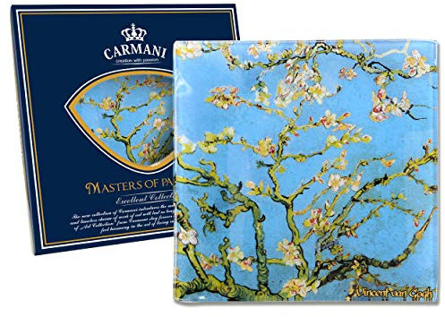 CARMANI - Square Glass Plate Art Print by Vincent Van Gogh 'Almond Blossom' 13x13cm