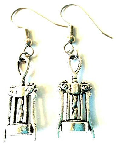 Tibetan Silver Corkscrew Cork Screw Bartender Earrings On Sterling Silver Hooks