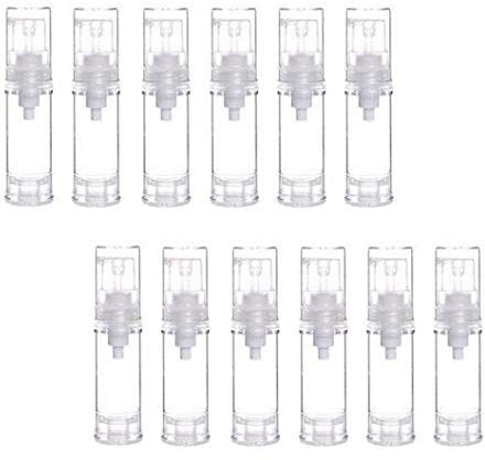 12PCS Plastic Clear Empty Vacuum Airless Pump Bottles Cosmetic Sample Travel Packing Press Vial Jars Makeup Storage Container for Emulsion Cream Lotion Shower Gel Toiletries Liquid (5ml/0.17oz)