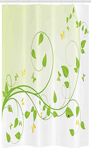 ABAKUHAUS Rebe Schmaler Duschvorhang, Blühende Bäumchen Blätter, Badezimmer Deko Set aus Stoff mit Haken, 120 x 180 cm, Lime Green Hellgrün