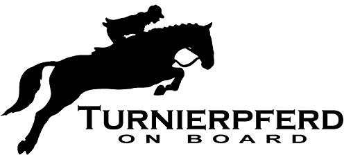 Aufkleber *Turnierpferd on Board - Springreiter* 40x80cm Hängerbeschriftung (Grün)