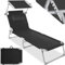 Tectake® Chaise Longue Pliante Bain de Soleil avec Pare Soleil & Appuie-tête - Inclinable Transat de Plage Relax pour Jardin, Camping, Salon Extérieur - Noir