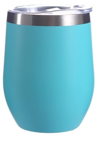 Gteller Vaso de vino de acero inoxidable de 12 onzas con tapa, taza de viaje aislada de doble pared, perfecta para vino, café, bebidas, champán, cócteles (azul claro)