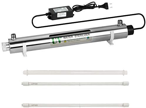 Wind Cloud Stérilisateur d'eau UV 25W stérilisateur Ultraviolet en Acier Inoxydable 304, Filtre stérilisateur de purificateur d'eau ultraviolette, 6 GPM taux de stérilisation 99,99%, avec 2 Tubes UV