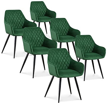 INTENSE DECO Lot de 6 chaises Victoria en Velours Vert Pieds Noir