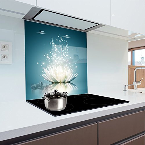 Splashback Backsplash Tempered Glass Heat Resistant Toughened Decorative - 60 x 65 cm - 4 mm Thick - Perfect Behind Gas, Ceramic and Induction Cookers - Easy to Clean