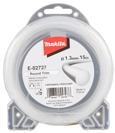 Makita E-02727 Mähfaden rund 1,3 mm x 15 m Round Trim Trimmerfaden, Nylon, weiß, für Rasentrimmer und Freischneider