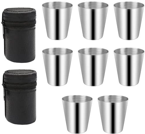 通用 8 Pcs Stainless Steel Shot Cups Metal Shot Glasses 30ml Mini Portable Wine Glass Travel Cup Camping Drinking Glasses Mug Coffee Beer Cup (435yt)