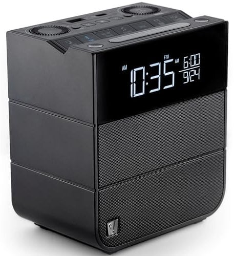 Soundfreaq Sound Rise II, radio sveglia da comodino, radio digitale wireless, con Bluetooth, ampio display, altoparlanti audio, ricarica rapida e rumore naturale ambientale (nero)