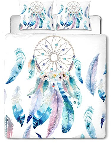USOLEI Housse de Couette 200x200 Parure de Lit 200x200 Attrape rêve en Microfibre 3D Motif Imprimé Housse de Couette 2 Personnes Adulte avec 2 Taies d'oreiller 65x65 Cadeau Anniversaire Fête
