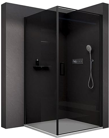 BERNSTEIN Box doccia 80x90cm altezza 195cm cabina doccia NT416 con telaio con porta a ribalta e vetro di sicurezza con barra antisfondamento da 8mm in vetro grigio con nano rivestimento