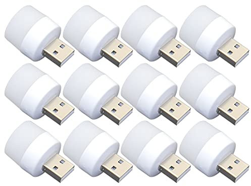 Luces USB de noche, mini bombilla LED, sin sensor de luz, enchufable, blanco cálido, compacto, ideal para dormitorio, baño, cocina, coche, luz de ambiente USB (12 piezas/paquete, luz blanca)