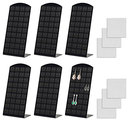 Pilikoll 6 Stück 72 Löchern Ohrstecker Halter Organizer Schwarz Ohrring Halter Veranstalter mit Tuch abwischen Acryl L-Form Ohrringe Ohrstecker Schmuckhalter für Ohrring Schmuck