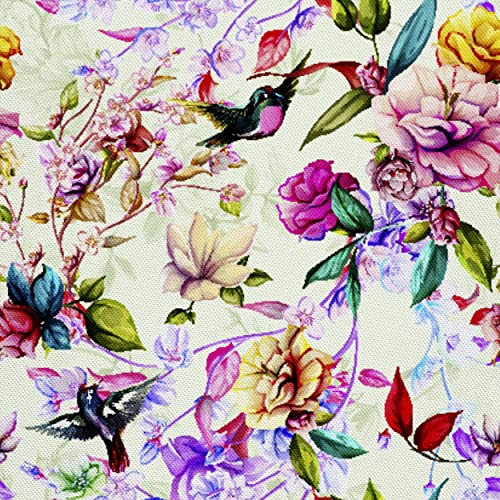 HEKO PANELS Stoff Oxford Wasserdichte Meterware Canvas-Stoff Polyester Stoff Zum Nähen Nähstoffe Möbelstoffe Dekostoffe Wasserabweisend Blickdicht Magnolienblüten Vögel 2 Meter 155 x 200 cm