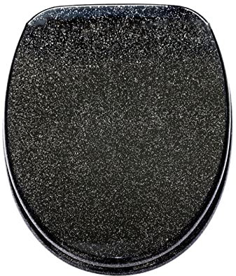 Toilettendeckel Klodeckel, WC Sitz Mit Absenkautomatik Kunstharz Motive Glitter WC Deckel, Toilettensitz Schnelle Veröffentlichung, Schwer Klobrille Toilettenbrille Toilet Seat,Schwarz
