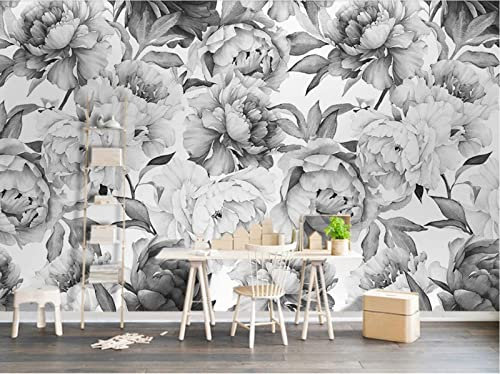 MUNXIN WALLPAPER Papier Peint Panoramique Fleurs Simples En Noir Et Blanc Papier Peint 3D Intissé Decoration Murale Chambre Salon