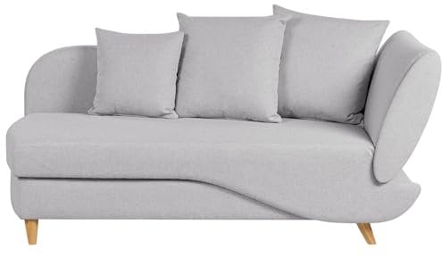 Chaiselongue Leinenoptik grau rechtsseitig mit Stauraum Kissen modern Meri II
