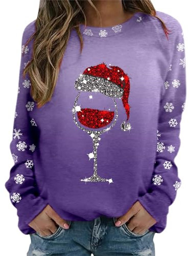 OUMSHBI Weihnachts-Oberteile Für Frauen Partner Weihnachtspullover Weihnachtspullover-Tops Pullover Weihnachten Damen Weihnachts Hoodie Damen Weihnachtsshirts Weihnachtspullover Weinglas Damen
