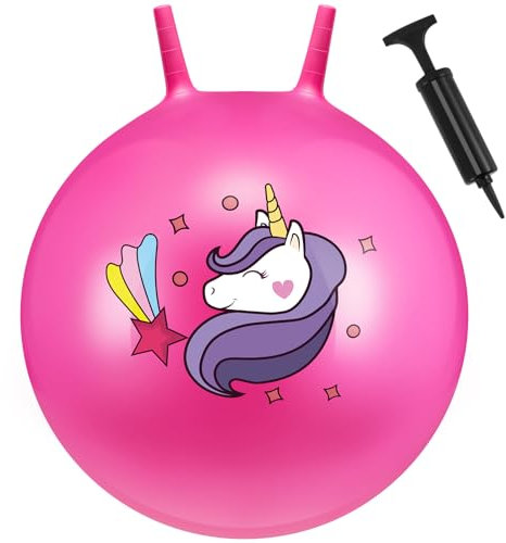 Hestya 50 cm Hüpfball Einhorn Aufblasbarer Sprungball Großer Hopper Ball mit Pumpe Hüpfball mit Griff Spielzeug zum Hüpfen für Jung Erwachsene Drinnen Draußen Garten Yoga Bewegung Spiel