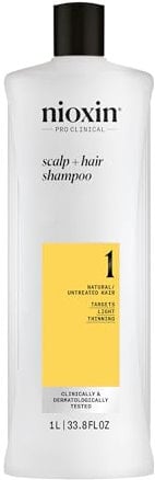 Nioxin Scalp + Hair System 1 Shampoo - Tiefenreinigungsshampoo für unbehandeltes Haar. Beugt dünner werdendem Haar vor – mit Biotin, Koffein & Niacinamid (1 l)