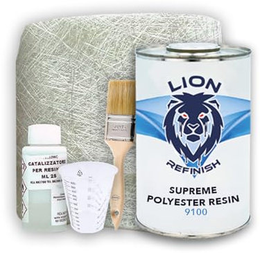 Vetrokit Lion Refinish Completo di Resina Poliestere con Fibra di Vetro ideale per Riparazioni Nautiche, Carrozzeria Auto, Moto, Camper
