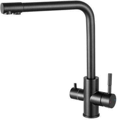 Sofetiy Rubinetto Lavello Cucina Nero, Rubinetto Cucina 3 Vie per Depuratore, Miscelatore Cucina con 2 Leve, Miscelatore 3 Vie con Acqua Calda, Fredda e Acqua Purificata, Rotazione 360°