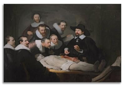 Rembrandt Harmenszoon Van Rijn Kunstwerk (Anatomieunterricht von Dr. Nicolaes Tulp), dekoratives Poster, Leinwand, Wandkunstdruck, Foto, Bild, Gemälde, Raumdekoration, Heimdekoration, 60 x 90 cm